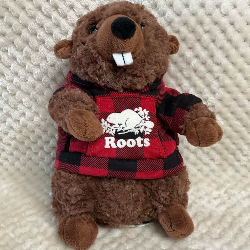 Roots Mascot Beaver Plush Red Black Plaid Hoodie Hug Fun Stuffed Animal Toy